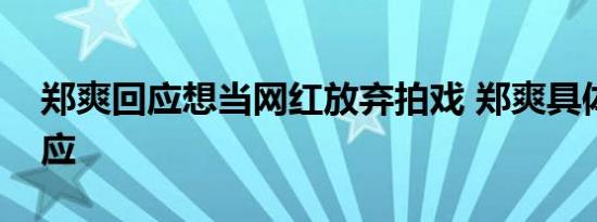 郑爽回应想当网红放弃拍戏 郑爽具体如何回应
