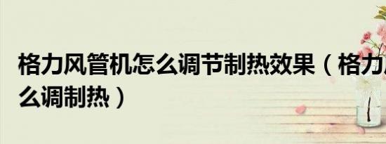 格力风管机怎么调节制热效果（格力风管机怎么调制热）