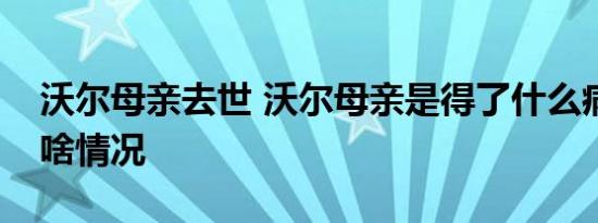 沃尔母亲去世 沃尔母亲是得了什么病去世么啥情况
