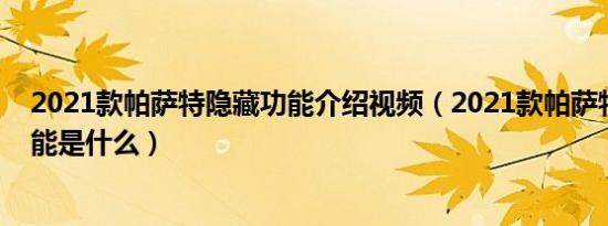 2021款帕萨特隐藏功能介绍视频（2021款帕萨特的隐藏功能是什么）