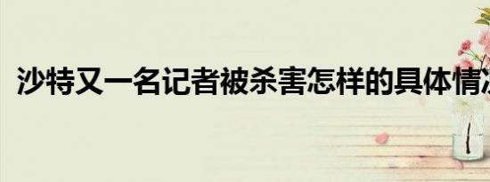 沙特又一名记者被杀害怎样的具体情况如何