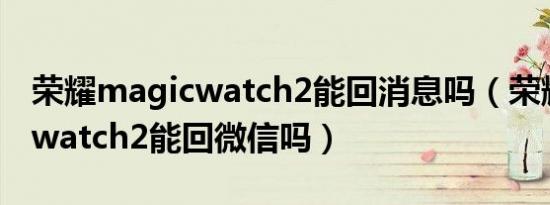 荣耀magicwatch2能回消息吗（荣耀magicwatch2能回微信吗）