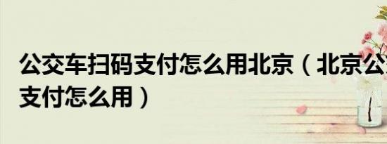 公交车扫码支付怎么用北京（北京公交车扫码支付怎么用）