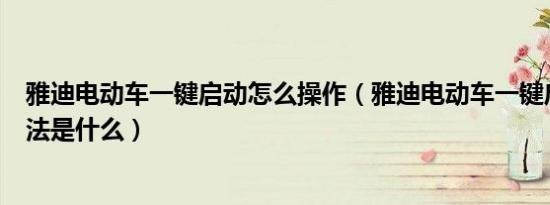 雅迪电动车一键启动怎么操作（雅迪电动车一键启动正确用法是什么）