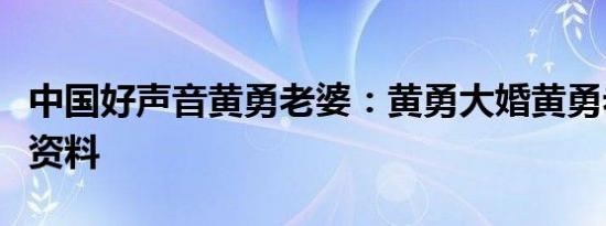 中国好声音黄勇老婆：黄勇大婚黄勇老婆个人资料