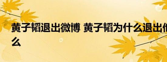黄子韬退出微博 黄子韬为什么退出他说了什么