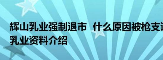 辉山乳业强制退市 什么原因被枪支退市辉山乳业资料介绍
