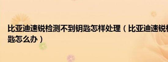 比亚迪速锐检测不到钥匙怎样处理（比亚迪速锐检测不到钥匙怎么办）