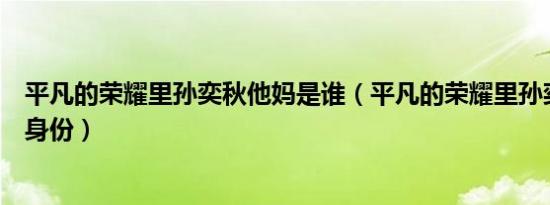 平凡的荣耀里孙奕秋他妈是谁（平凡的荣耀里孙奕秋妈妈的身份）