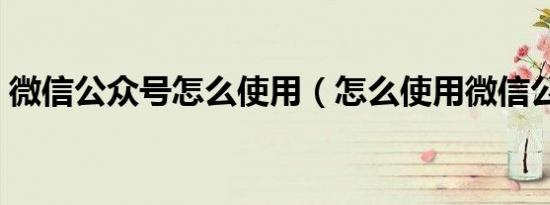 微信公众号怎么使用（怎么使用微信公众号）