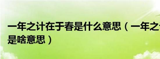 一年之计在于春是什么意思（一年之计在于春是啥意思）