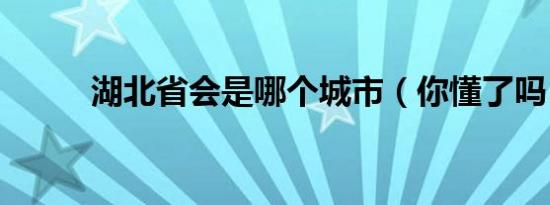 湖北省会是哪个城市（你懂了吗）