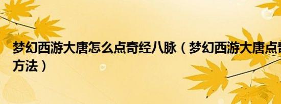 梦幻西游大唐怎么点奇经八脉（梦幻西游大唐点奇经八脉的方法）
