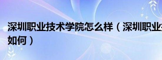 深圳职业技术学院怎么样（深圳职业技术学院如何）