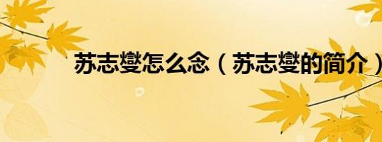 苏志燮怎么念（苏志燮的简介）