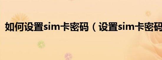 如何设置sim卡密码（设置sim卡密码教程）