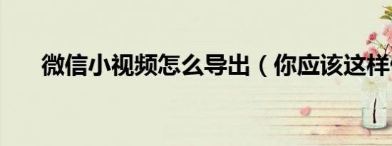 微信小视频怎么导出（你应该这样做）