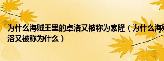 为什么海贼王里的卓洛又被称为索隆（为什么海贼王里的卓洛又被称为什么）
