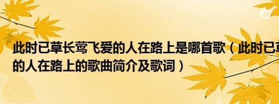 此时已草长莺飞爱的人在路上是哪首歌（此时已草长莺飞爱的人在路上的歌曲简介及歌词）