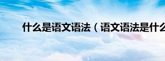 什么是语文语法（语文语法是什么）