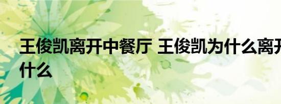 王俊凯离开中餐厅 王俊凯为什么离开他说了什么