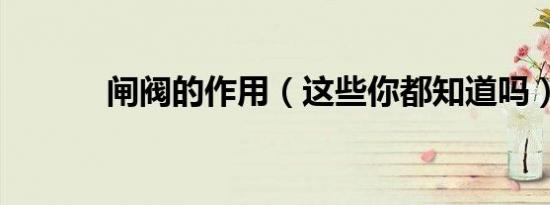 闸阀的作用（这些你都知道吗）
