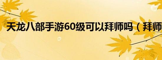 天龙八部手游60级可以拜师吗（拜师级别）
