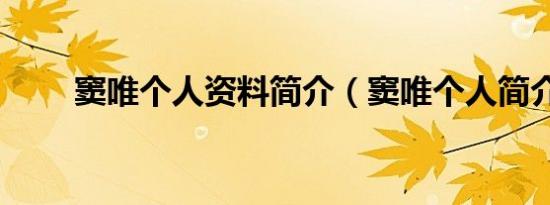 窦唯个人资料简介（窦唯个人简介）