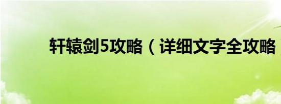 轩辕剑5攻略（详细文字全攻略）