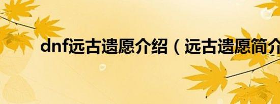 dnf远古遗愿介绍（远古遗愿简介）