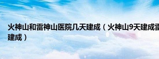 火神山和雷神山医院几天建成（火神山9天建成雷神山12天建成）