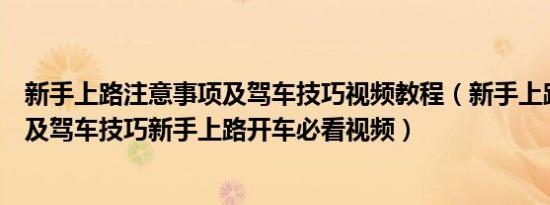 新手上路注意事项及驾车技巧视频教程（新手上路注意事项及驾车技巧新手上路开车必看视频）
