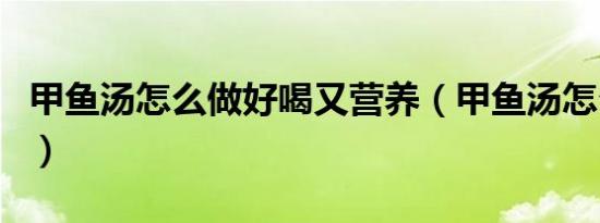 甲鱼汤怎么做好喝又营养（甲鱼汤怎么做好喝）