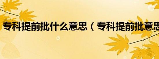 专科提前批什么意思（专科提前批意思说明）