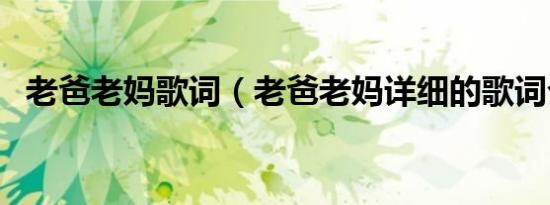老爸老妈歌词（老爸老妈详细的歌词介绍）