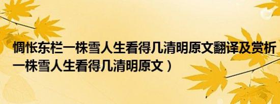 惆怅东栏一株雪人生看得几清明原文翻译及赏析（惆怅东栏一株雪人生看得几清明原文）
