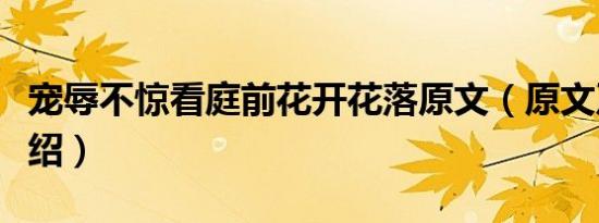 宠辱不惊看庭前花开花落原文（原文及释文介绍）