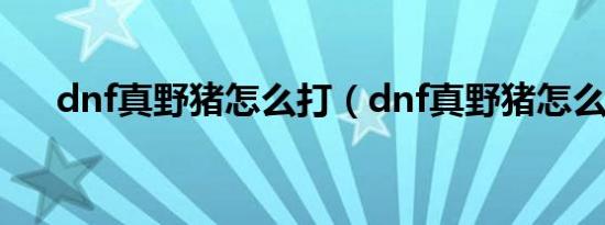 dnf真野猪怎么打（dnf真野猪怎么打）