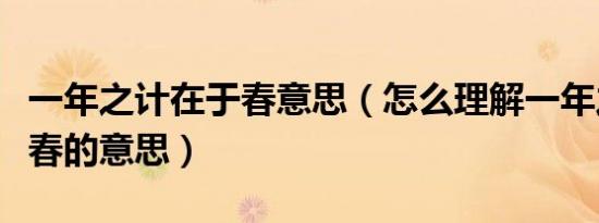 一年之计在于春意思（怎么理解一年之计在于春的意思）