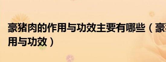 豪猪肉的作用与功效主要有哪些（豪猪肉的作用与功效）