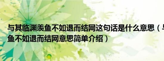 与其临渊羡鱼不如退而结网这句话是什么意思（与其临渊羡鱼不如退而结网意思简单介绍）