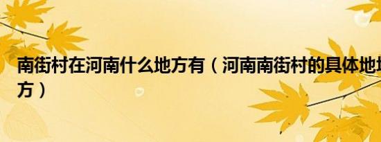 南街村在河南什么地方有（河南南街村的具体地址在什么地方）