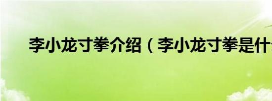 李小龙寸拳介绍（李小龙寸拳是什么）