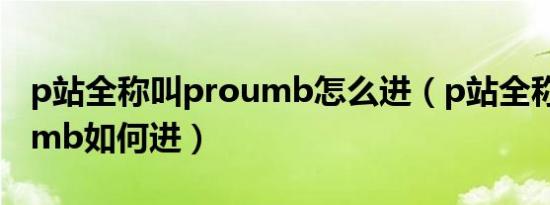 p站全称叫proumb怎么进（p站全称叫proumb如何进）