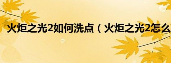 火炬之光2如何洗点（火炬之光2怎么洗点）