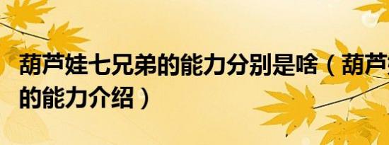葫芦娃七兄弟的能力分别是啥（葫芦娃七兄弟的能力介绍）