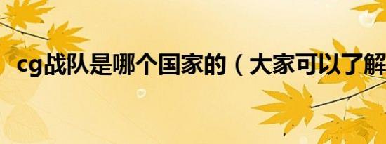 cg战队是哪个国家的（大家可以了解一下）