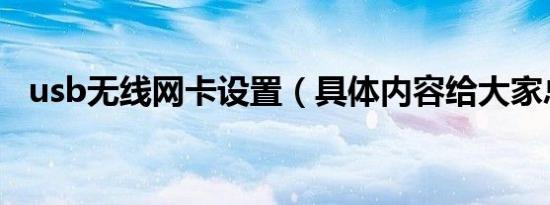 usb无线网卡设置（具体内容给大家总结）