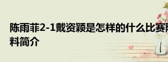 陈雨菲2-1戴资颖是怎样的什么比赛陈雨菲资料简介
