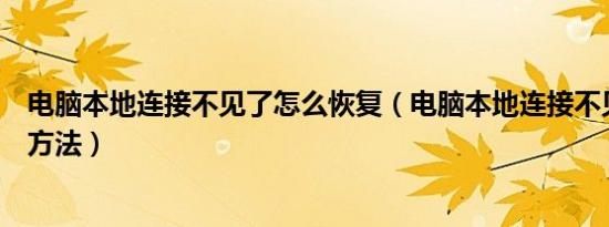 电脑本地连接不见了怎么恢复（电脑本地连接不见了的解决方法）